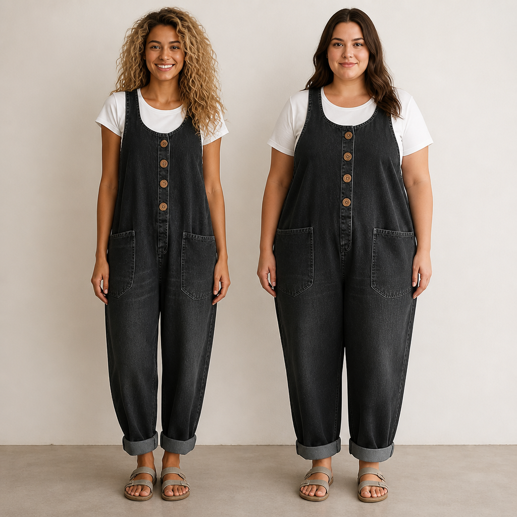 VelaStream™ – Relaxed Button-Front Denim Jumpsuit with Roomy Pockets