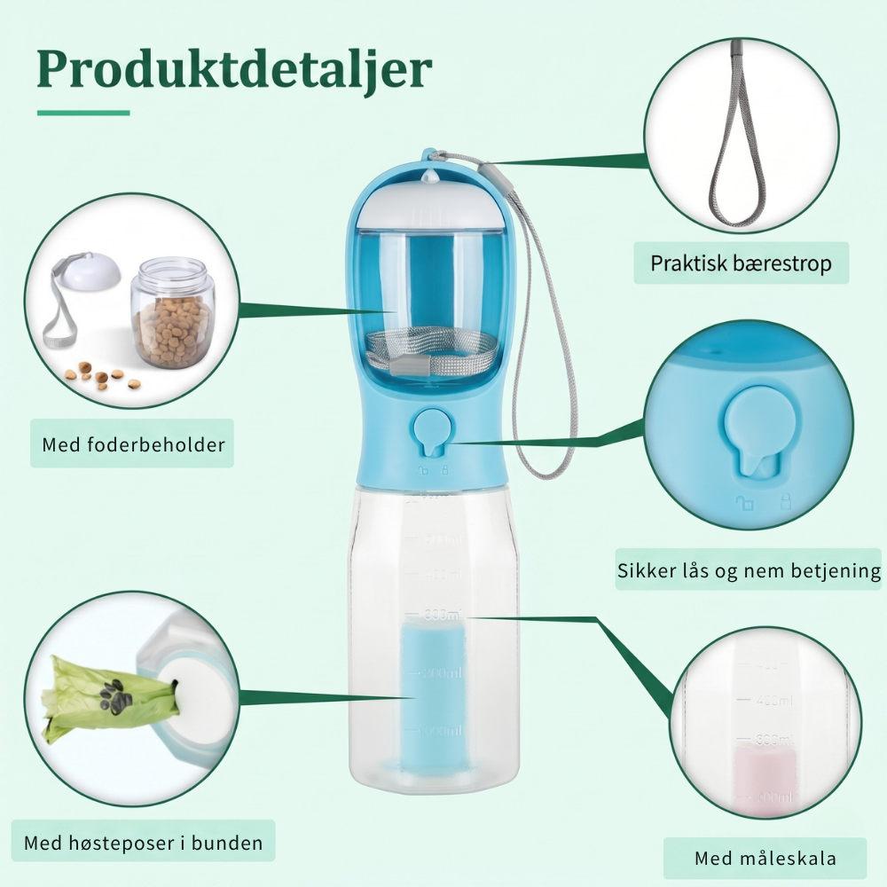 3-in-1 Dog Water Bottle with Food Container