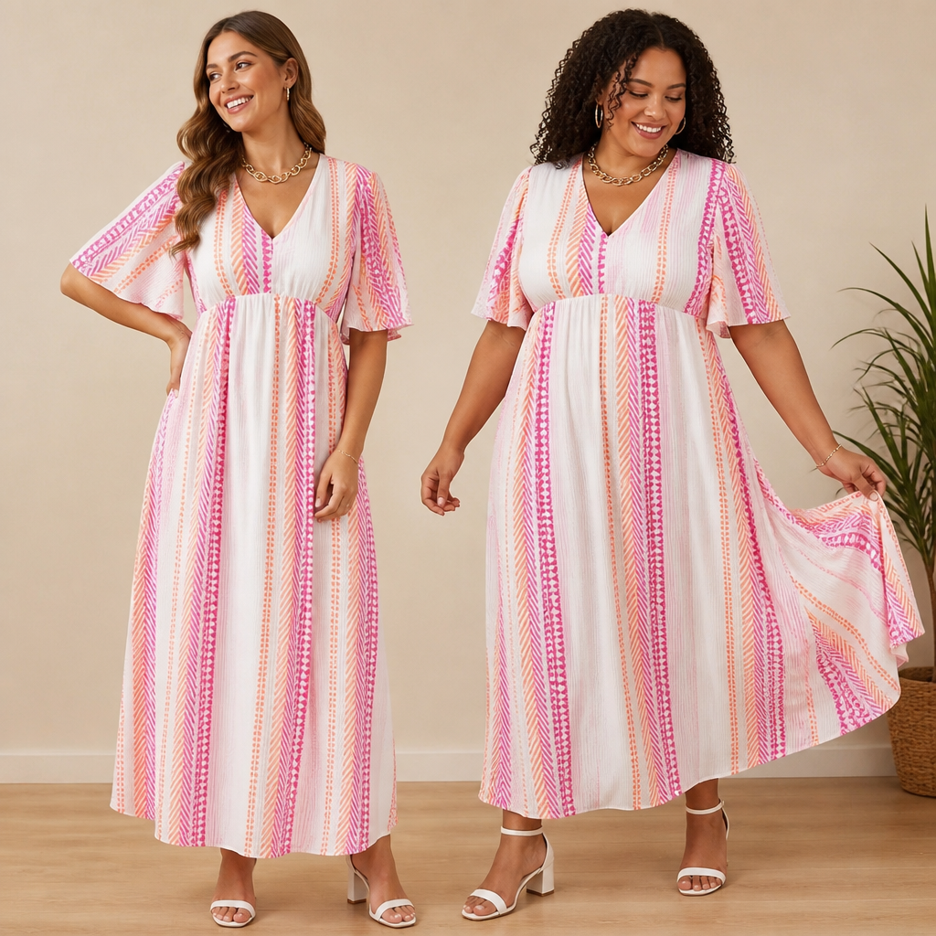 LuminaCharm™ Women’s V-Neck Printed Dress — Slip Into Confidence and Color That Celebrates Every Curve