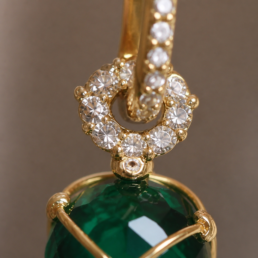 SolaraLuxe™ – Pavé Gold Hoop Earrings with Emerald Crystal Drop