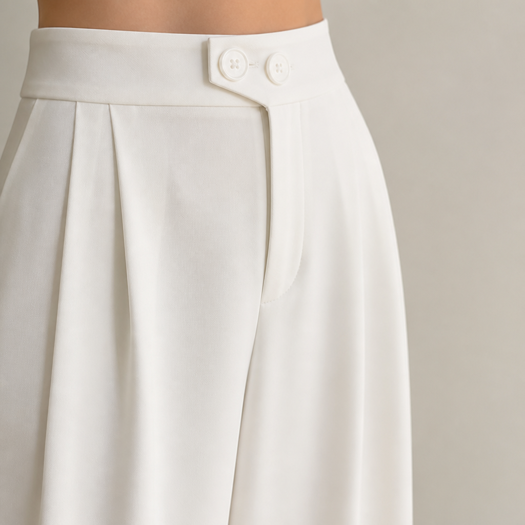 VivaLume™ – High-Waist Pleated Wide-Leg Trousers with Button Waist Detail