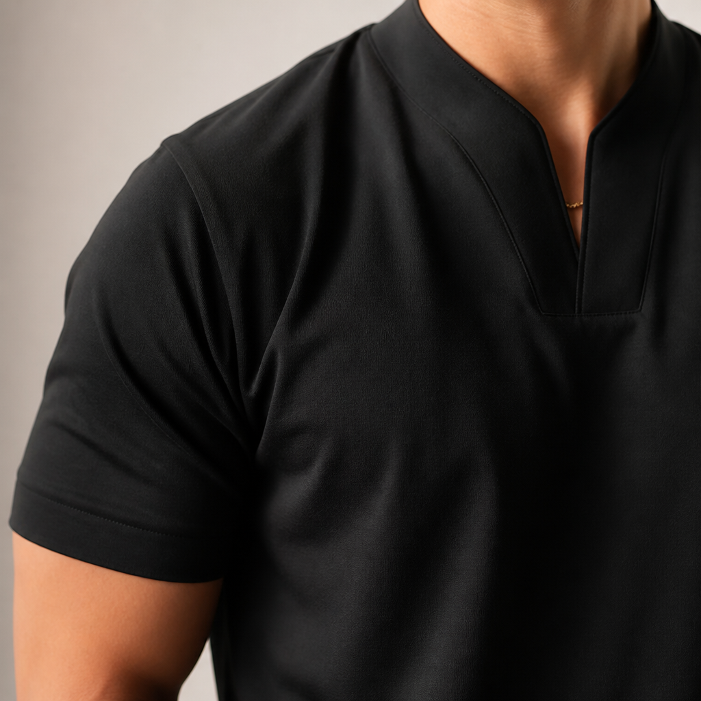 StratoFlex™ – Slim-Fit Performance Tee with Notched Stand Collar