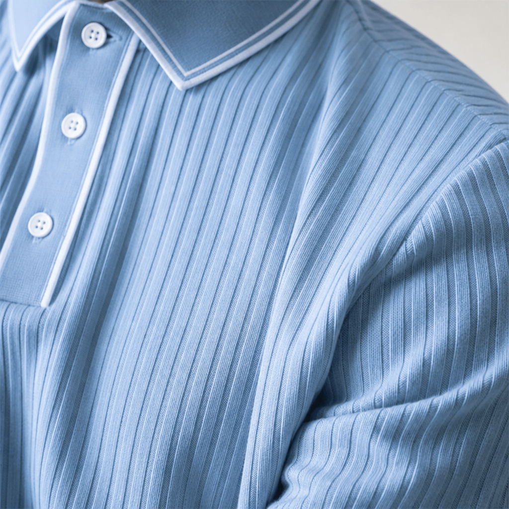 VeroStride™ – Retro Ribbed-Knit Polo with Contrast Tipped Collar