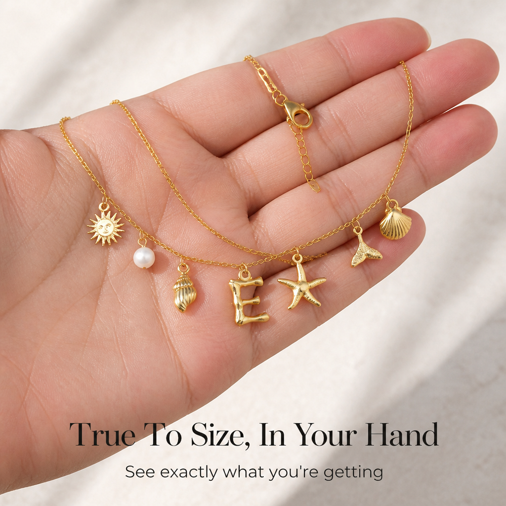 Marivaine™ – Personalized Ocean Charm Necklace with Initial & Sea Charms