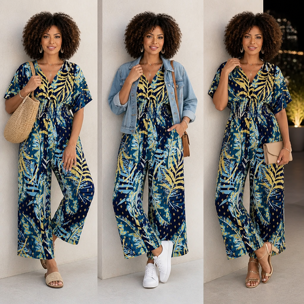 SolaraSilk™ Plus Size Leaf Print Bodysuit — Embrace Every Curve with Breathable, All-Day Confidence
