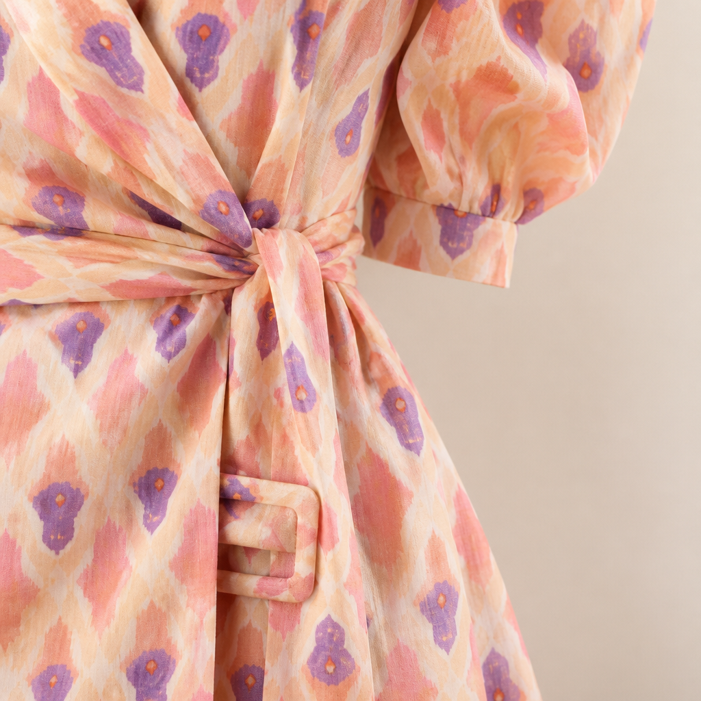 Virelli™ – Retro Printed Wrap Top & Flared Pant Set with Tie Belt