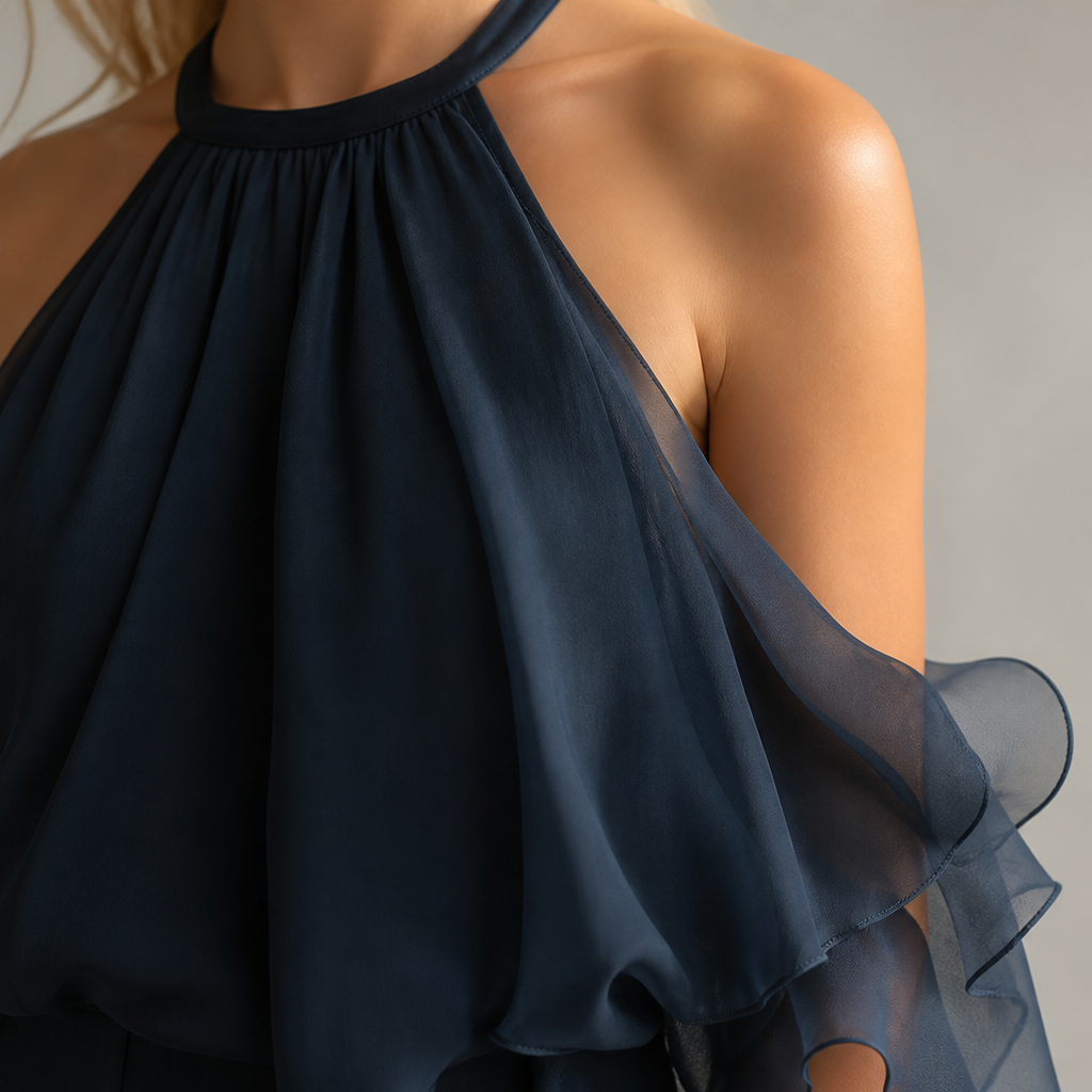 SolaraBreeze™ – Flowy Halter Ruffle Top & Wide-Leg Tie-Dye Pants Set