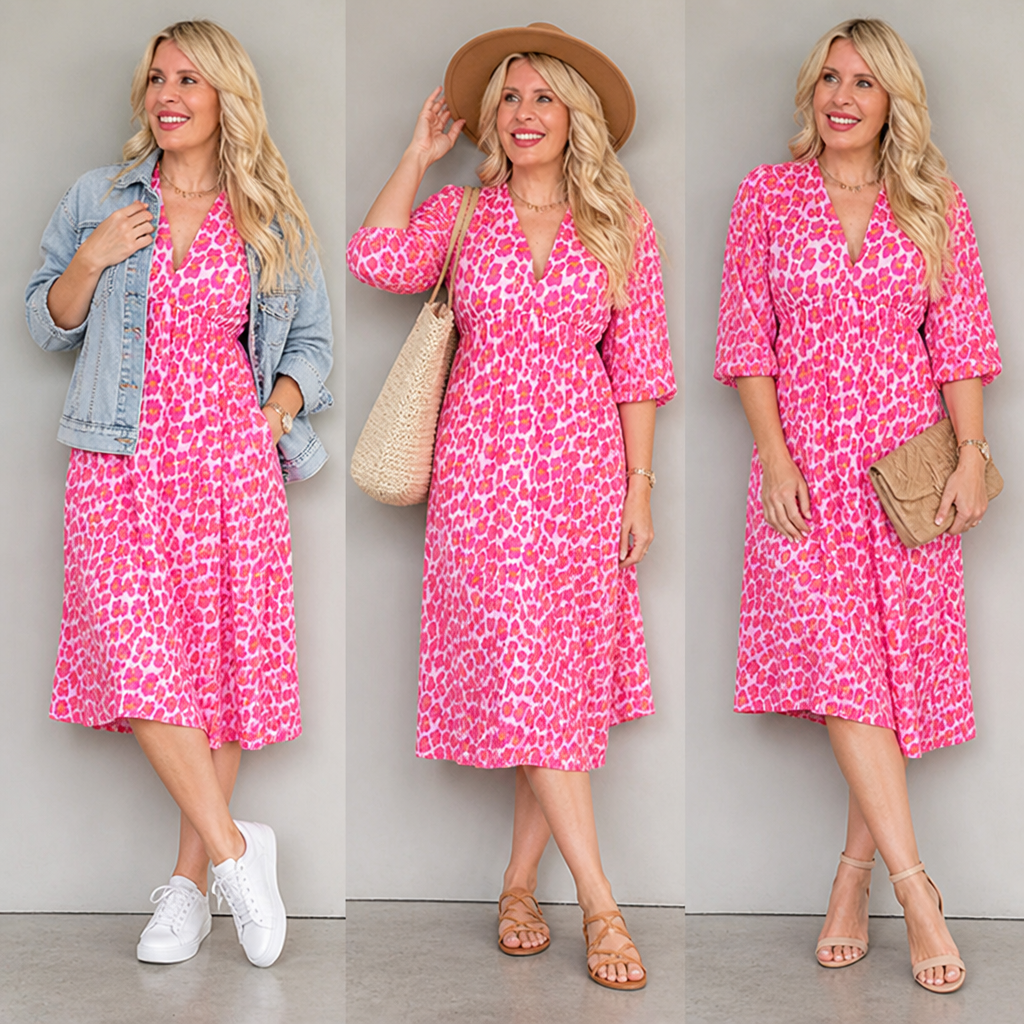 LuminaCharm™ Women’s V-Neck Printed Dress — Slip Into Confidence and Color That Celebrates Every Curve