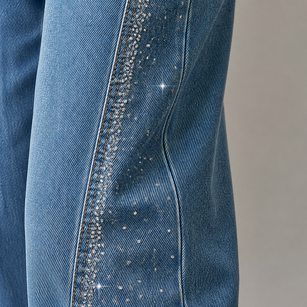 LumiVerve™ Wide-Leg Rhinestone Jeans — Flaunt Your Curves with Effortless Comfort and Sparkling Confidence