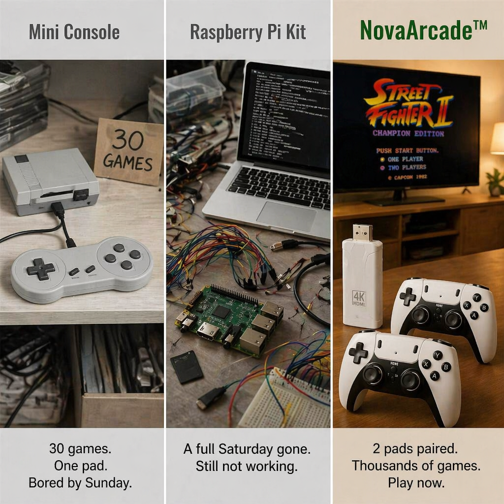 NovaArcade™ — Plug In, Pair Up, and Battle Through Thousands of Retro Classics
