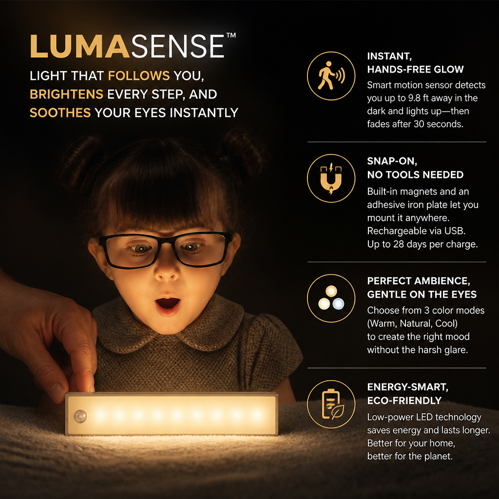 LumaSense™ — Light That Follows You, Brightens Every Step, and Soothes Your Eyes Instantly