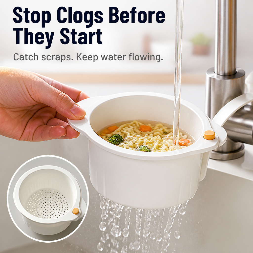 AquaSweep™ — Snap On, Stop Clogs, and Toss Scraps Without Lifting a Finger