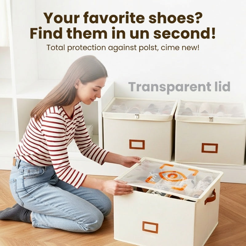 Foldable Fabric Shoe Storage Box with Lid
