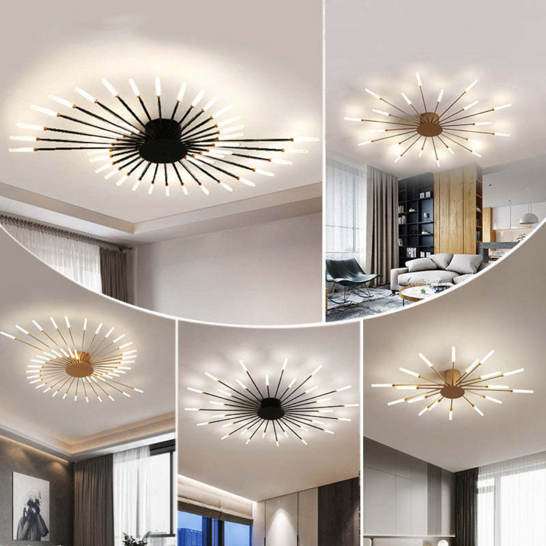 Contemporary Star-Design LED Ceiling Fixture – 12 Arms, Gold or Black