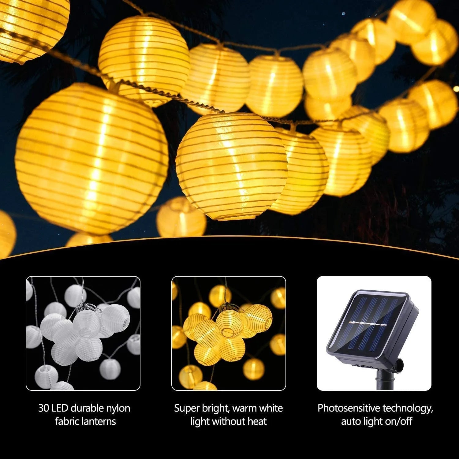 Solar LED Lantern String Lights – IP65 Waterproof Design