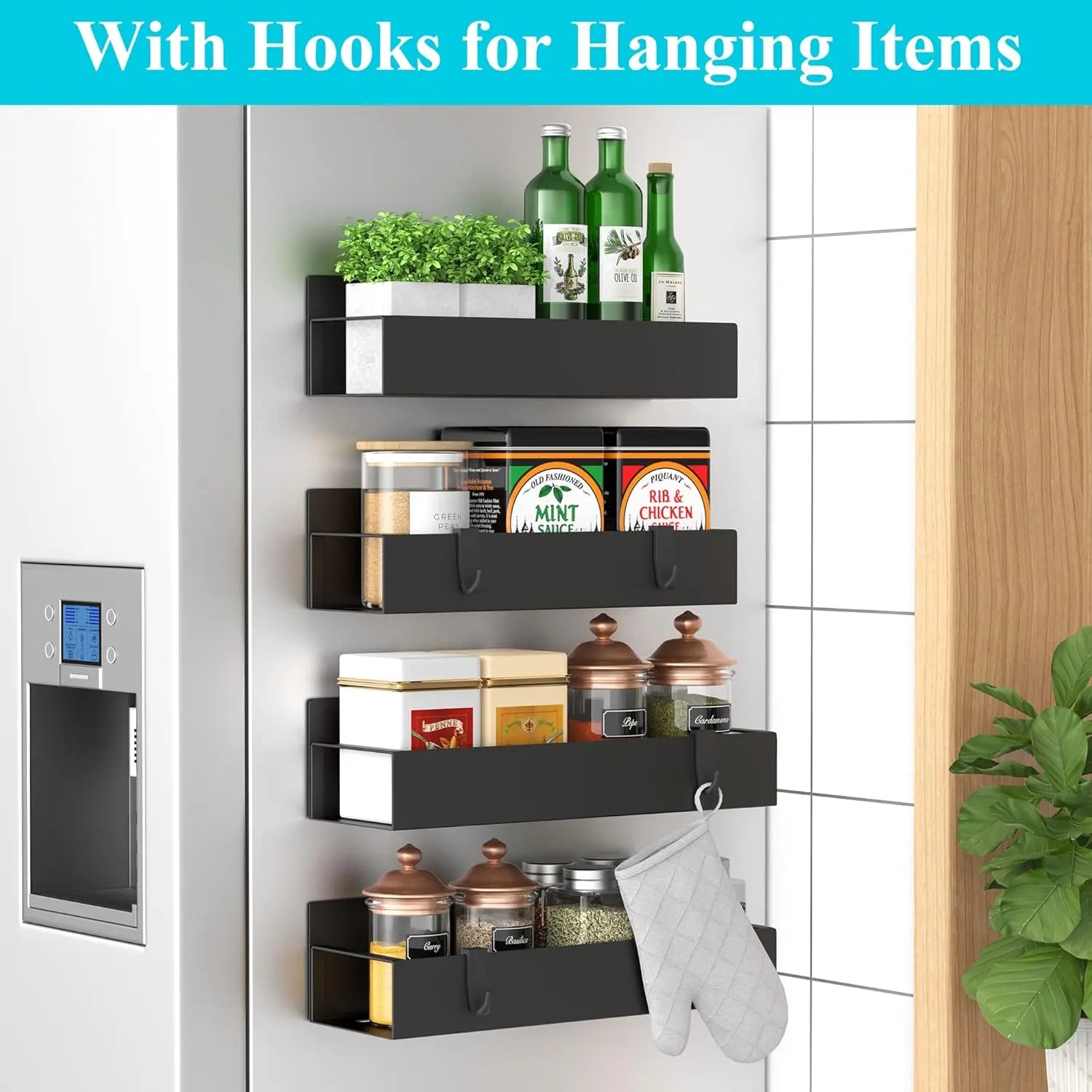 Spice Organizer | 4-Piece, Magnetic – Powder Coated | No Drilling Needed | KitchenDock