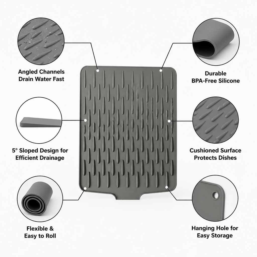 AquaGuard™ Mat — End Kitchen Chaos with Dry Counters and Safer Dishes Every Time
