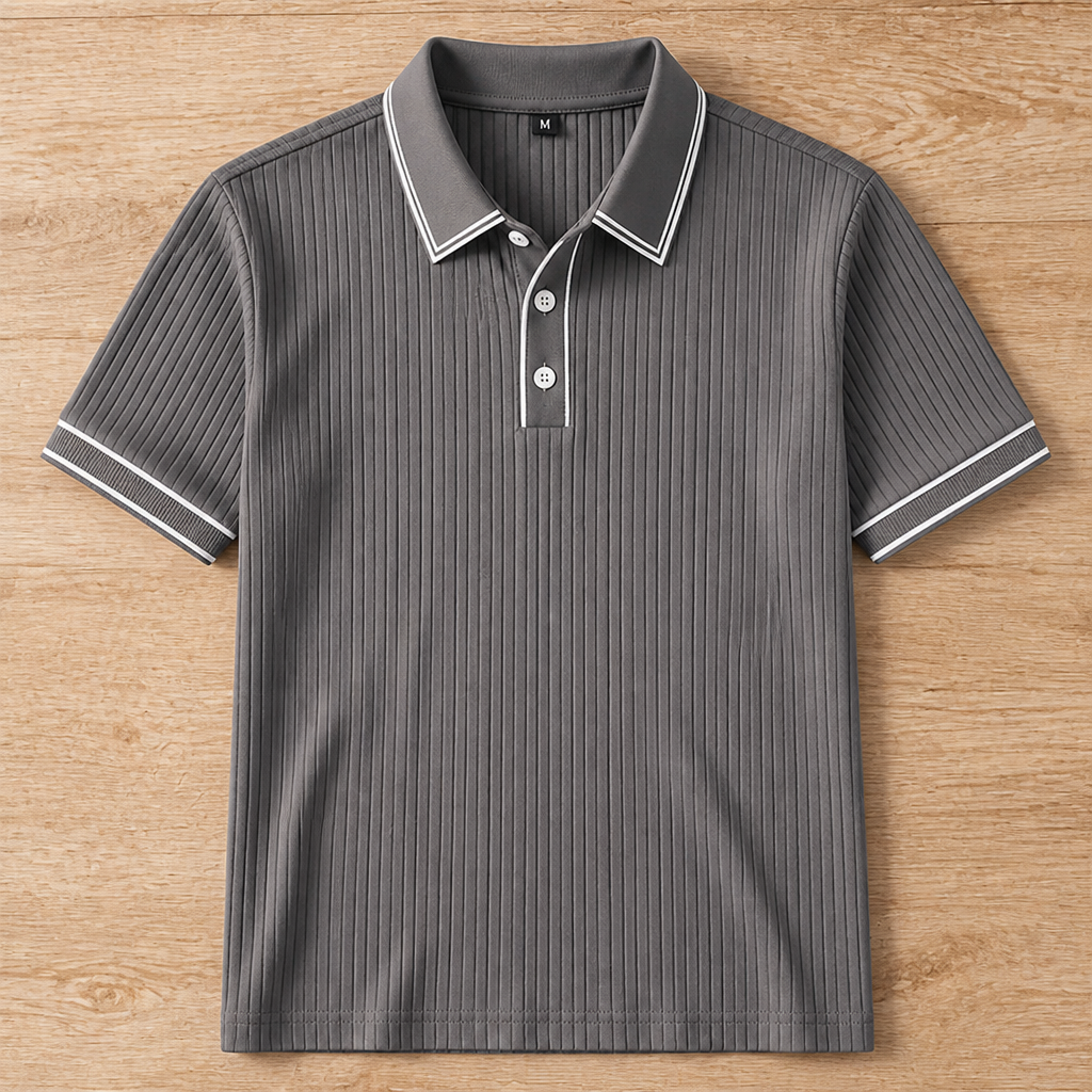 VeroStride™ – Retro Ribbed-Knit Polo with Contrast Tipped Collar