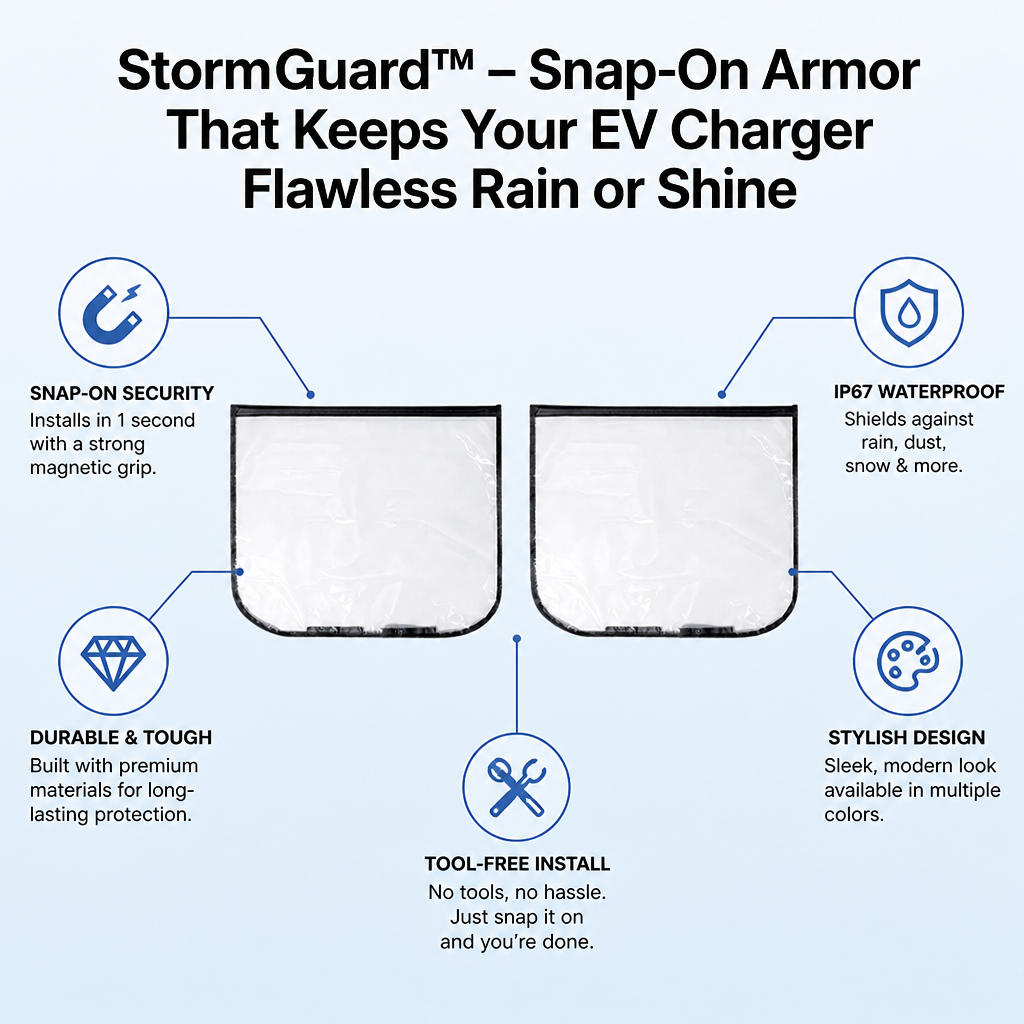 StormGuard™ — Snap-On Armor That Keeps Your EV Charger Flawless Rain or Shine