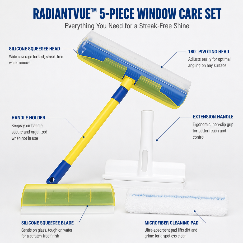 RadiantVue™ 5-Piece Window Care Set — Effortless, Streak-Free Shine That Makes Every Surface Dazzle Instantly