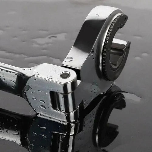 Ratchet wrench for open pipes (fixed head - flexible head 2 IN 1)
