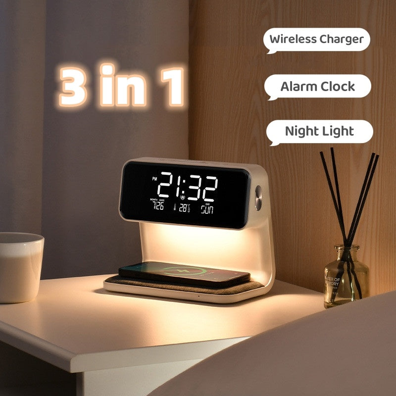 Wireless Charging Night Light and Multifunctional Alarm Clock