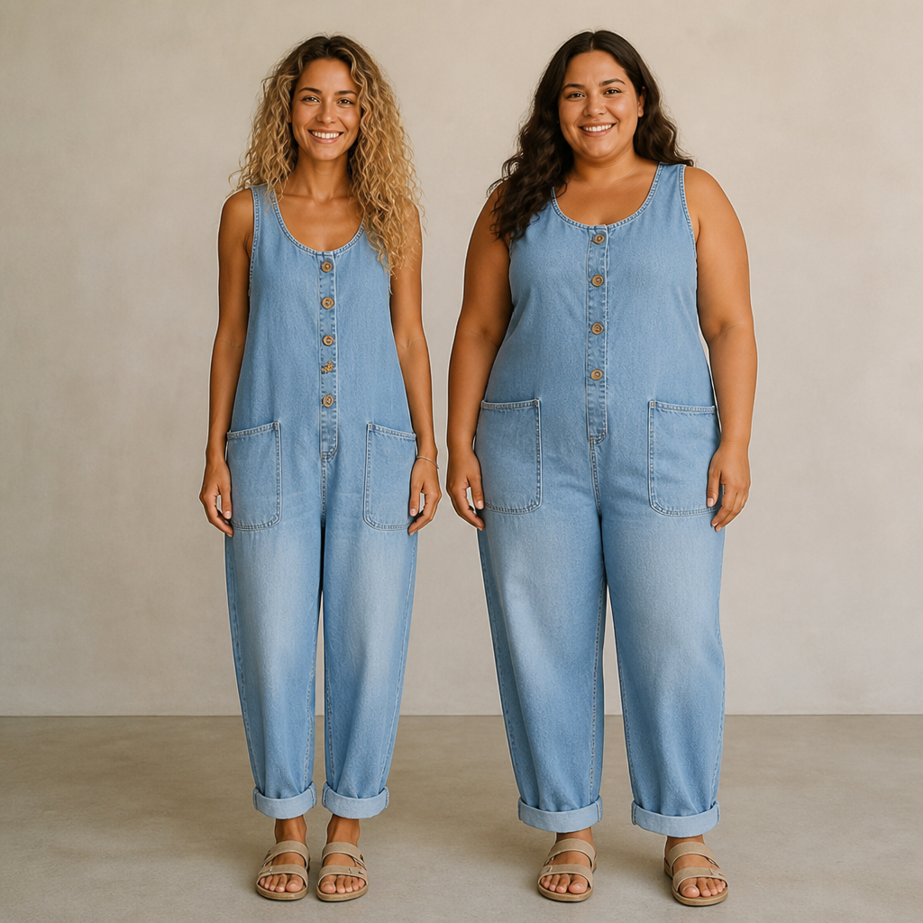 VelaStream™ – Relaxed Button-Front Denim Jumpsuit with Roomy Pockets