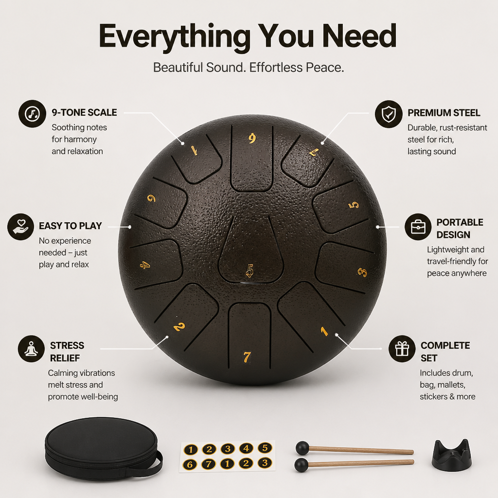 SereniTone™ Steel Tongue Drum — Instantly Melt Stress and Unlock Your Creative Flow