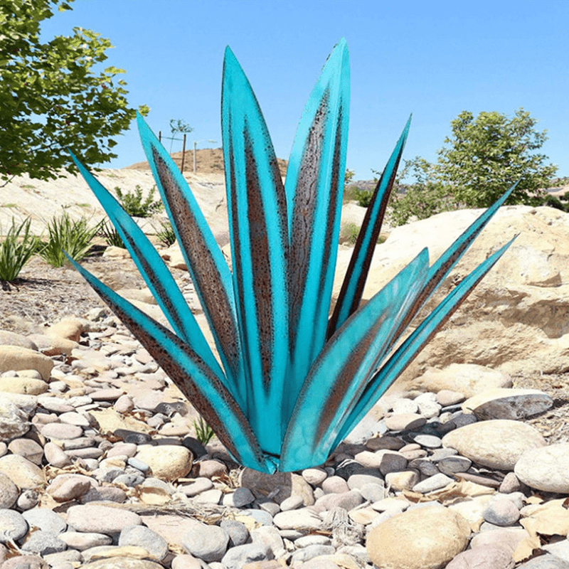 Turquoise Copper Outdoor Sculpture - Metal Agave Garden Light