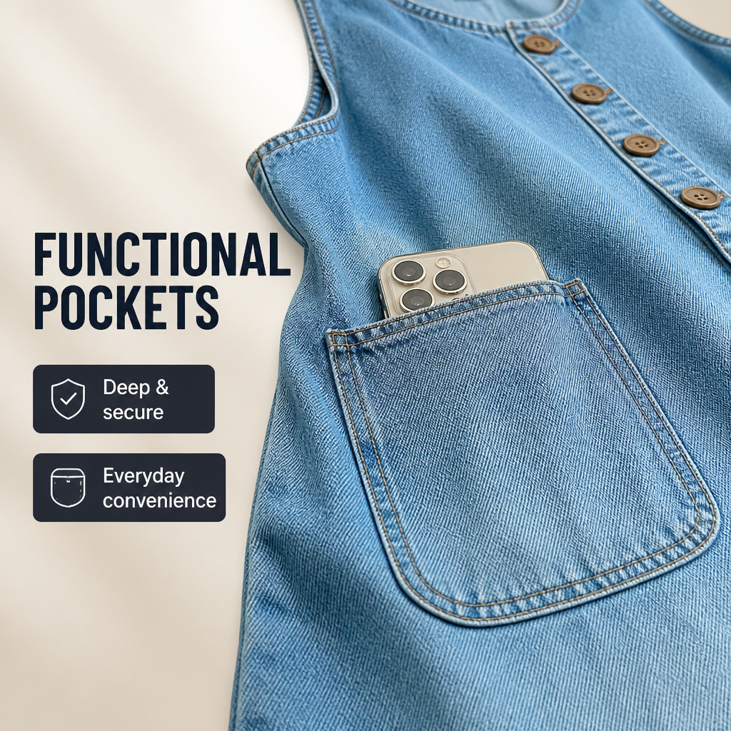 VelaStream™ – Relaxed Button-Front Denim Jumpsuit with Roomy Pockets
