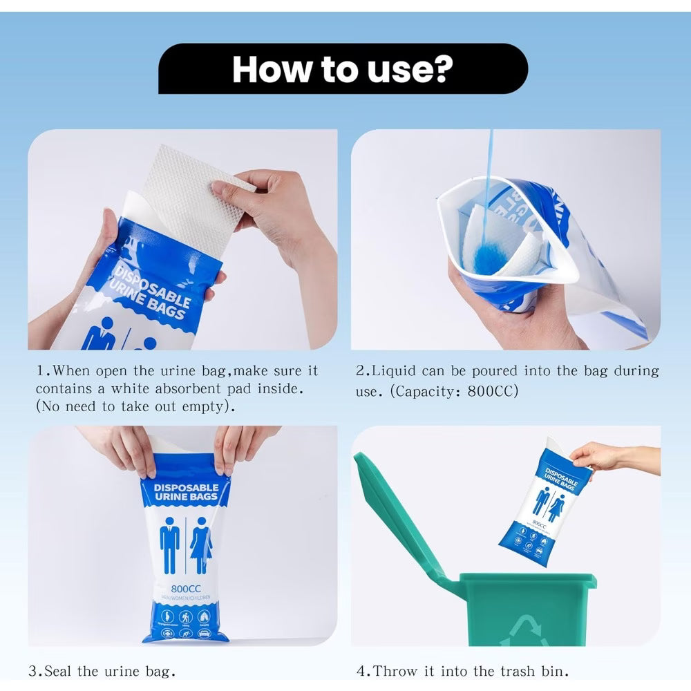 Disposable Urine Bags 800 ml for Car & Travel