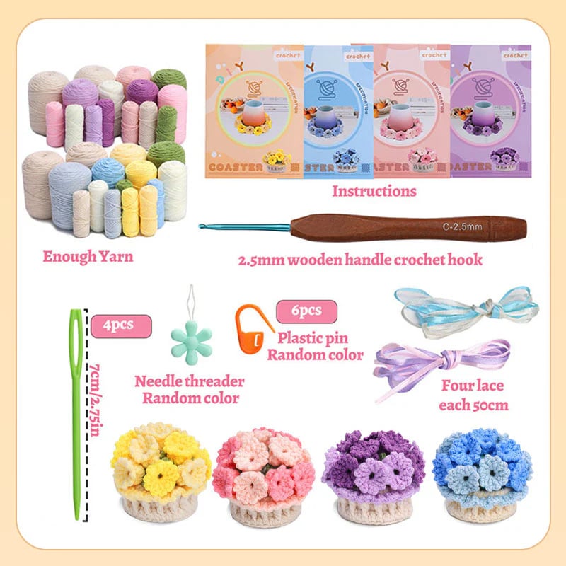 RadiantBloom™ Crochet Coaster Kit — Craft Cozy Colorful Charm That Lights Up Every Table