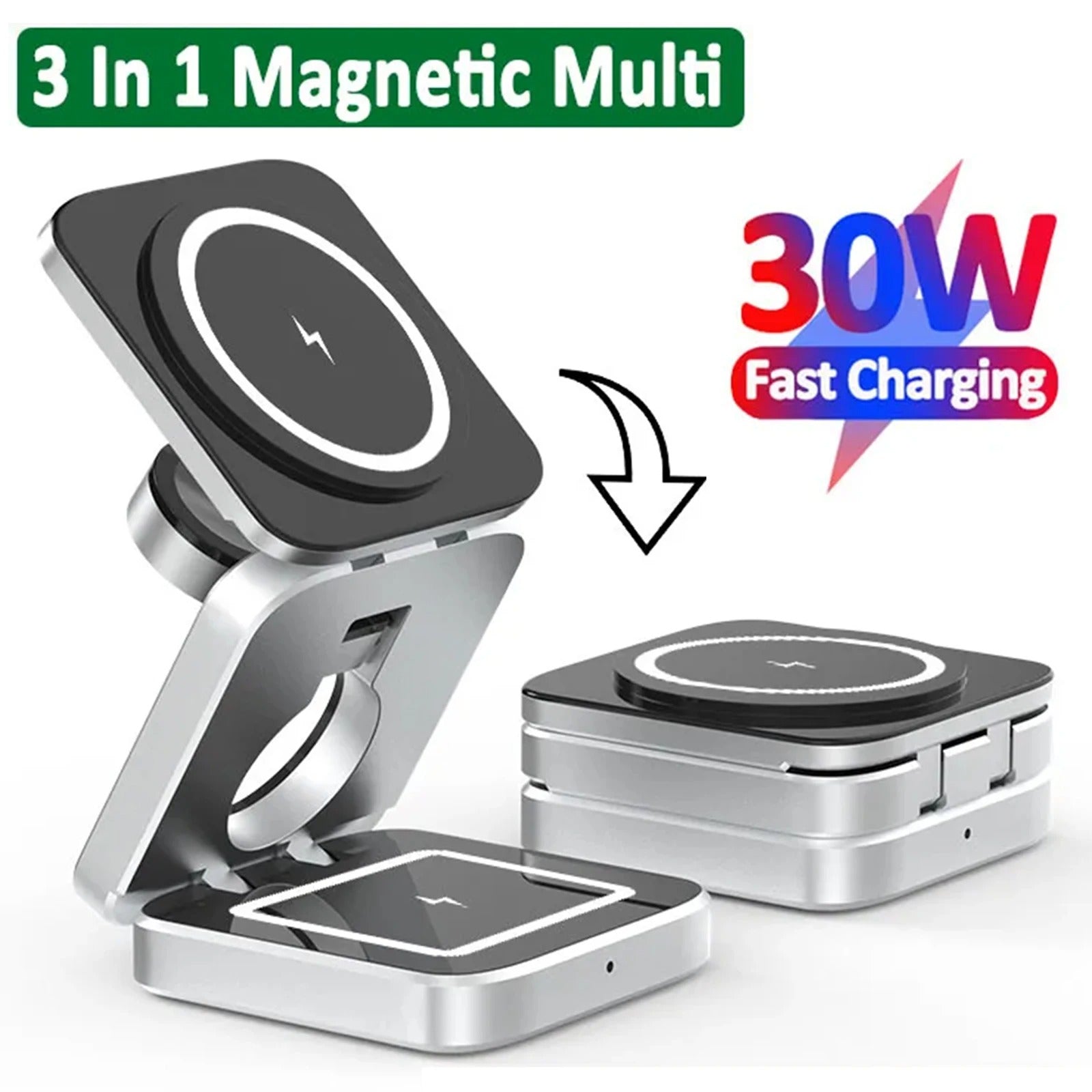 3-in-1 Wireless Charger with Magnetic Design for iPhone, AirPods, Apple Watch