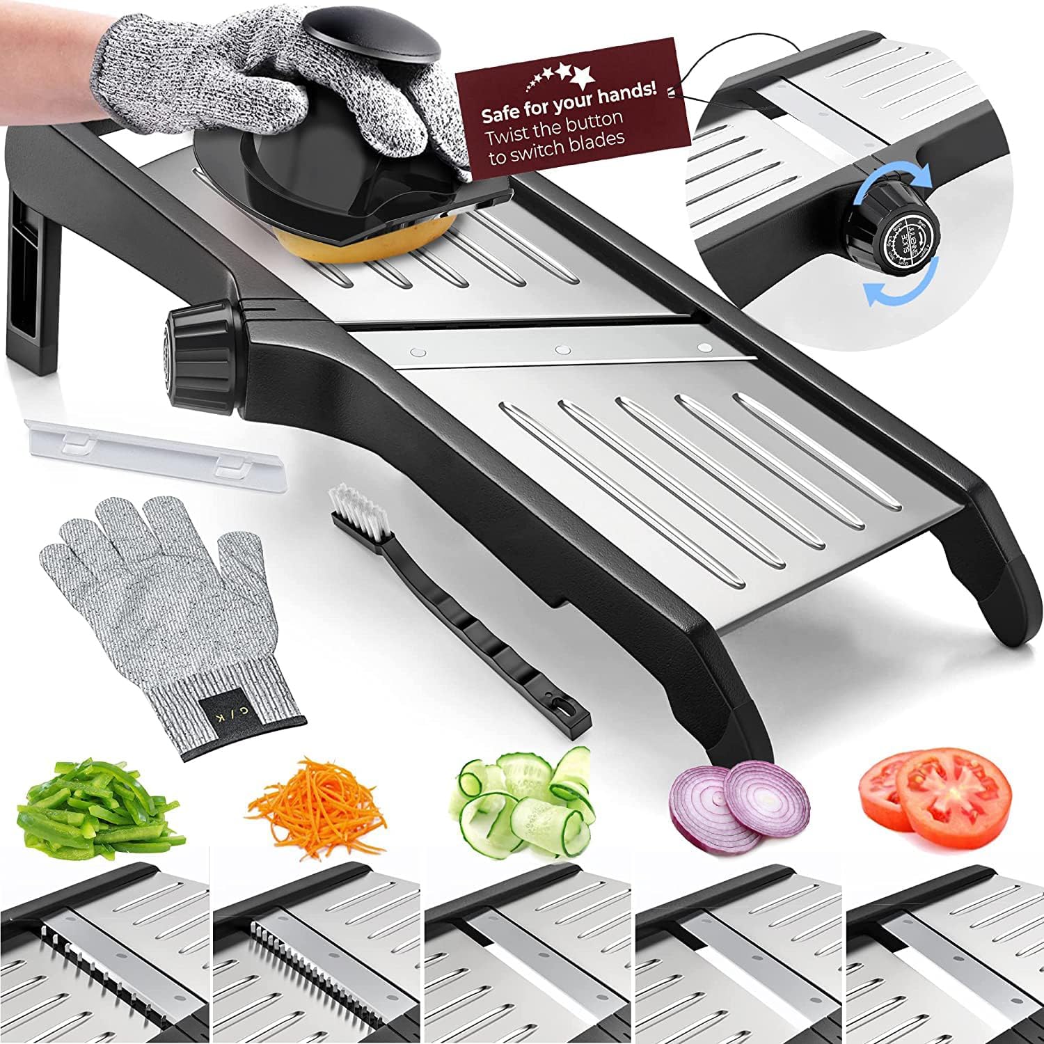 Precision Food Slicer with Safety Gloves – Safe Kitchen Tool for Meal Prep