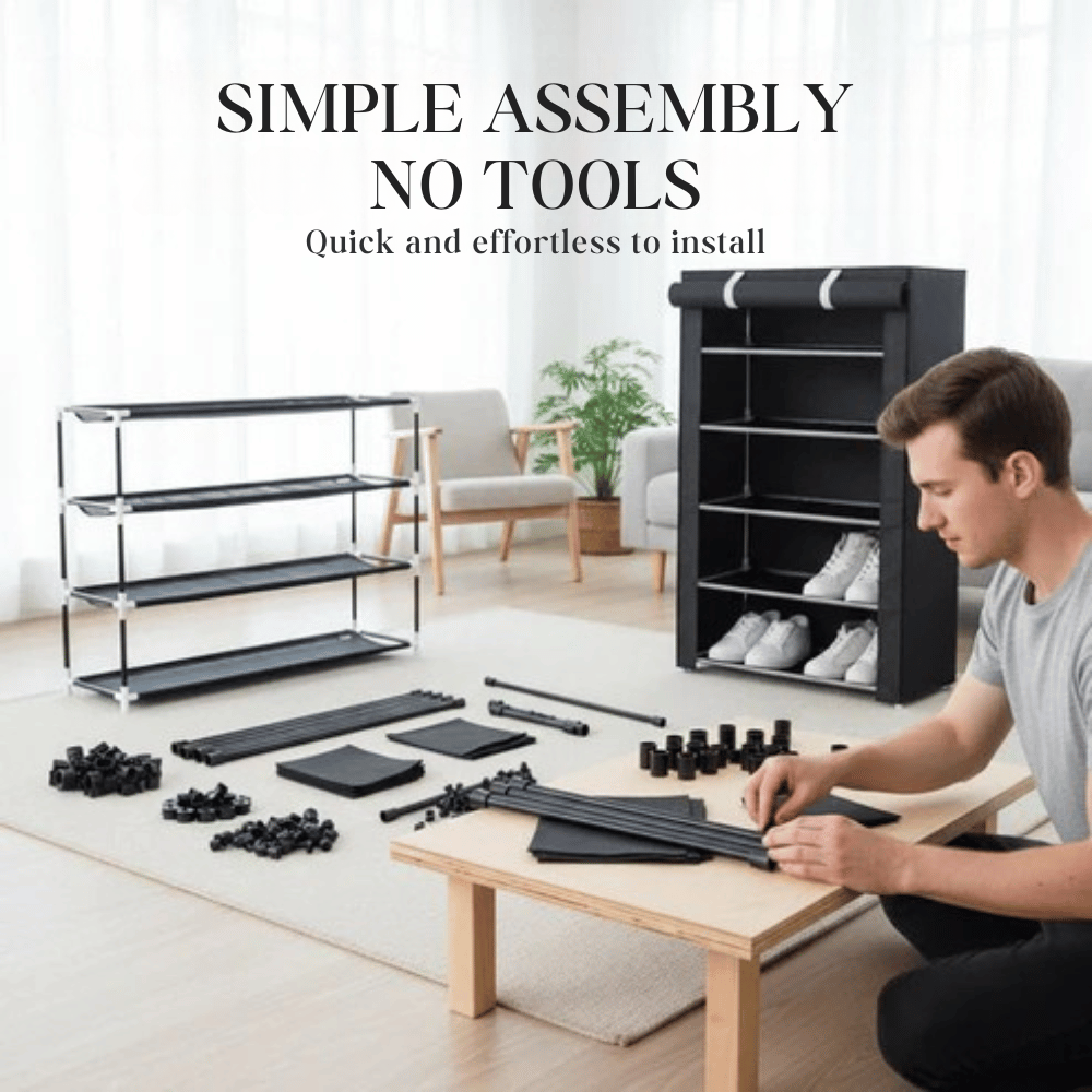 Freestanding Shoe Organizer | Dustproof Cover | No-Tool Assembly | ShoeGuard