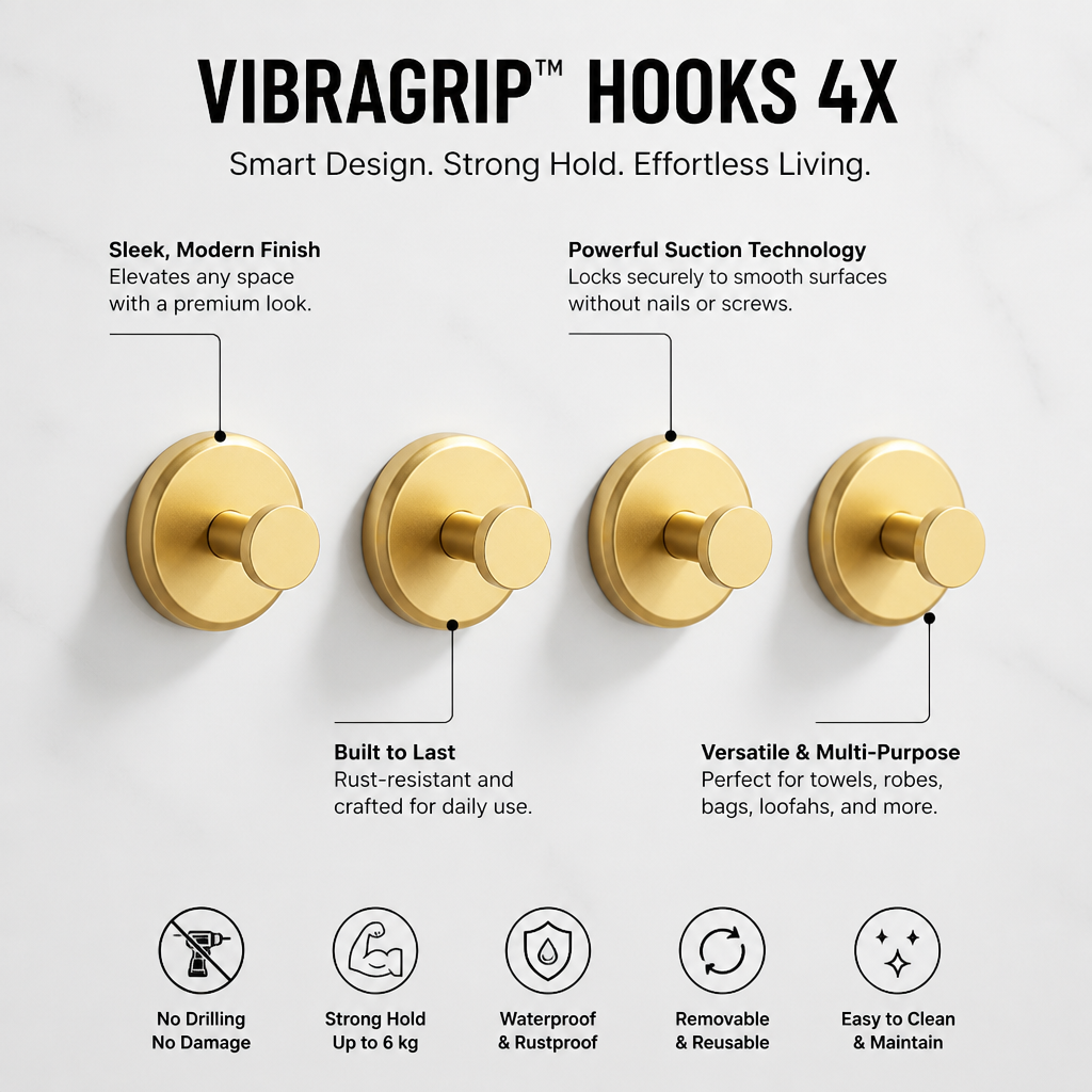 VibraGrip™ Hooks 4X — Transform Clutter into Instant, Stylish Order Without a Single Nail