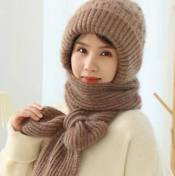 Warm Hat Scarf Set with Built-in Face and Ear Protection