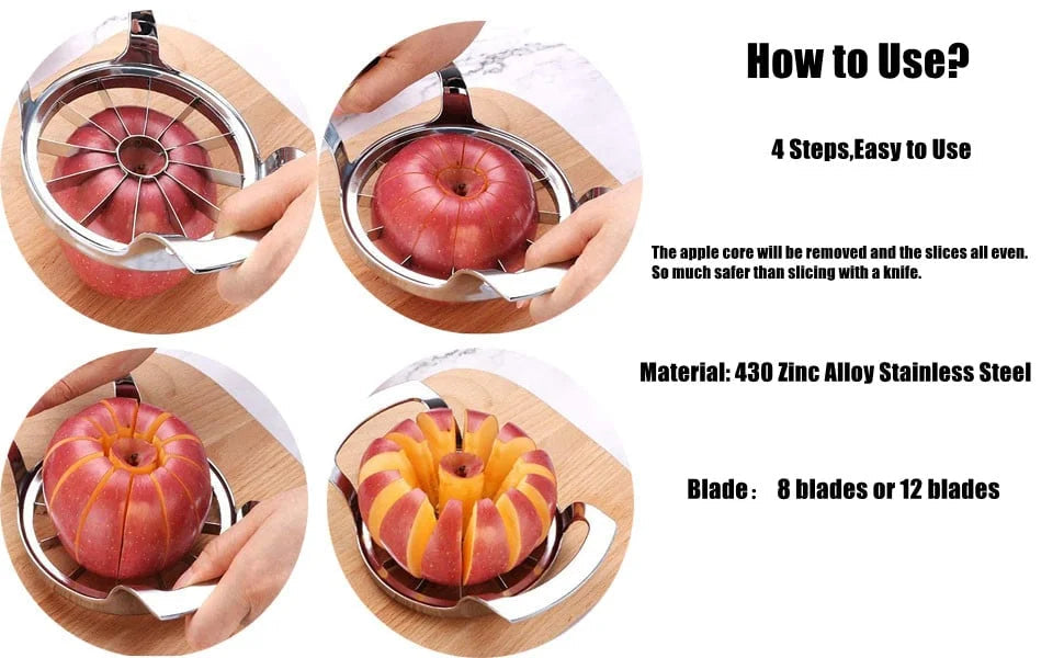 Stainless Steel Apple Slicer – 12 Sections with Core Remover