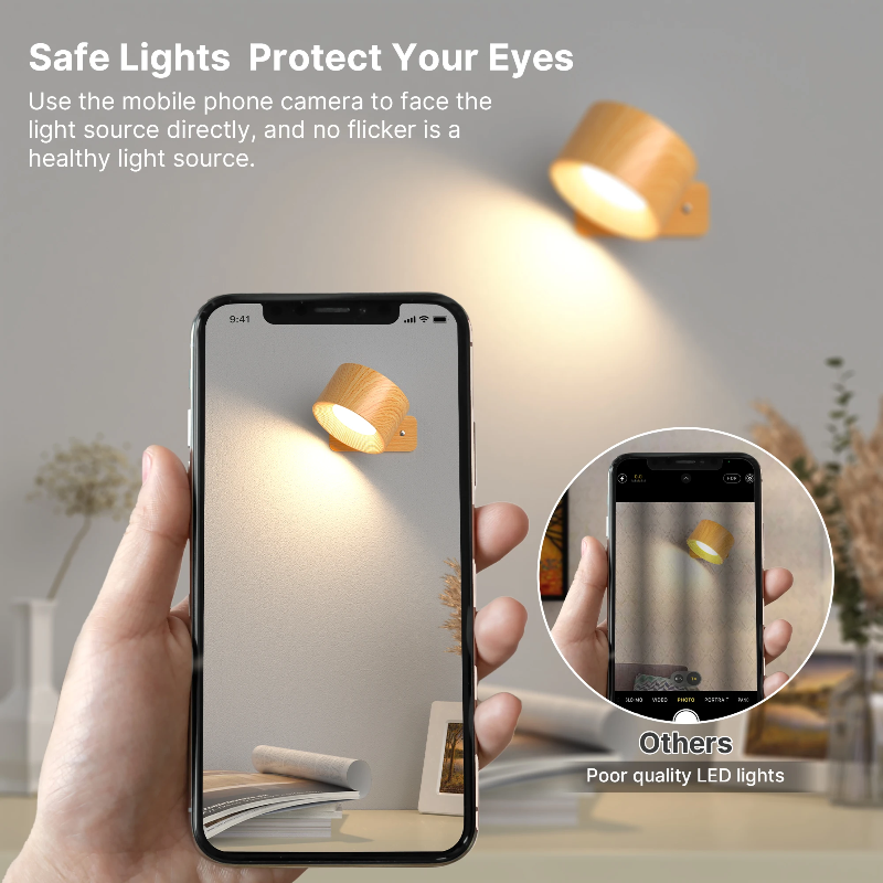 Rechargeable LED Wall Lamp with 360° Rotatable Head – Touch Sensor, Wire-Free Installation