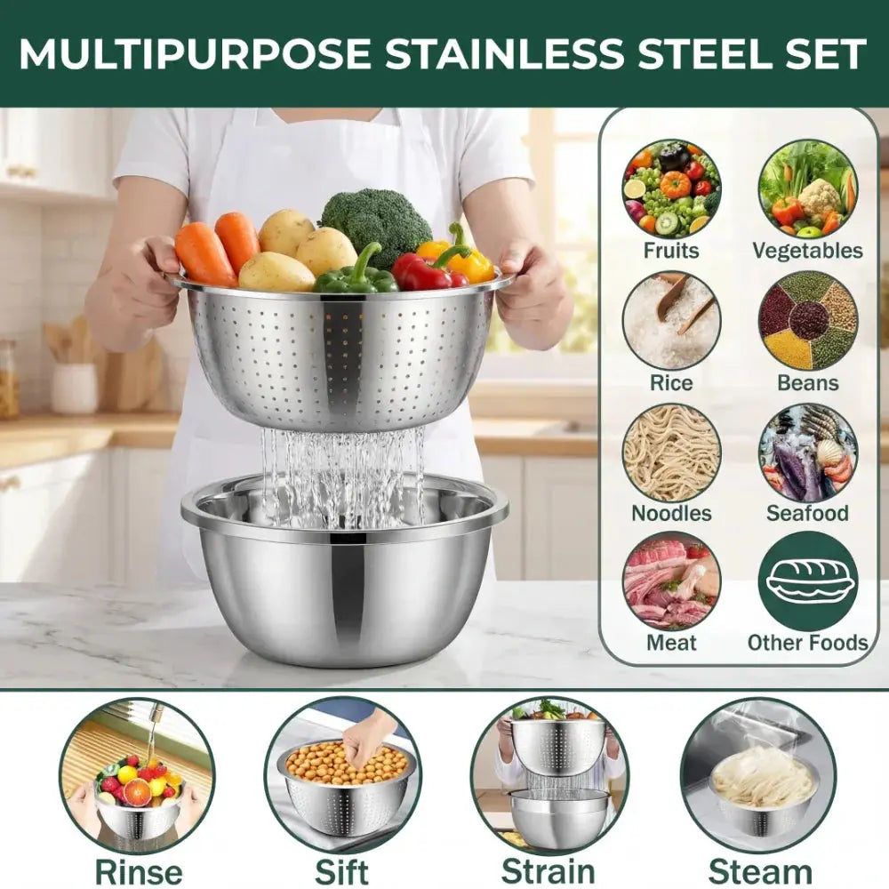 3-in-1 Batter Bowl Set | Built-In Grid and Drainage Feature | Compact and Nesting Design | MultiPrep