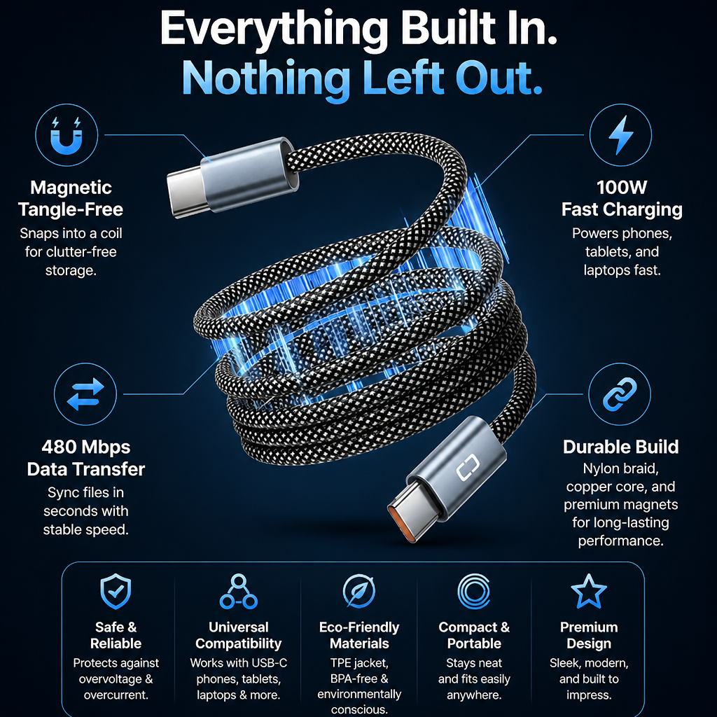 AeroMag™ — Charge Faster, Stay Tangle-Free, and Own Your Space Instantly