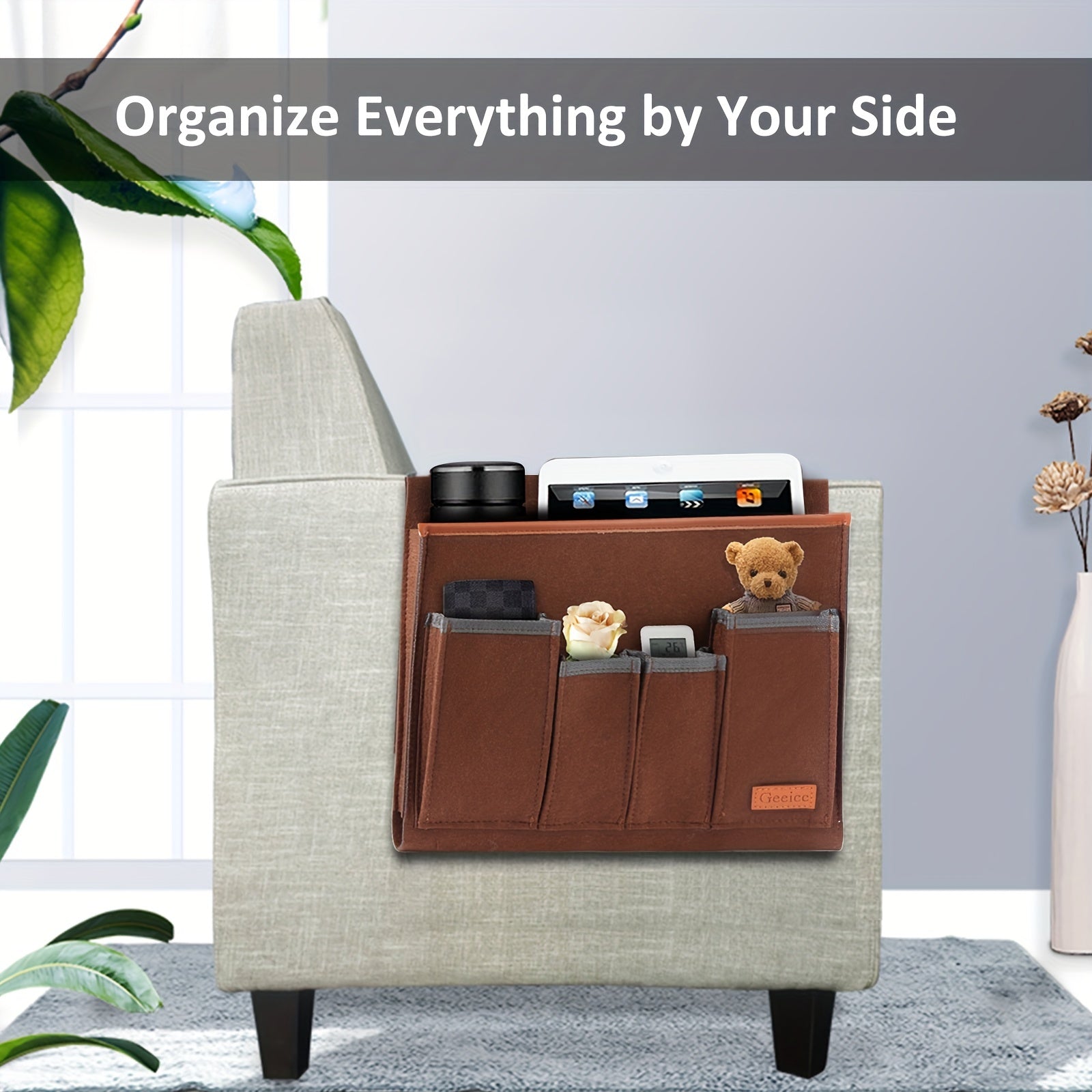 Sofa Armrest Organizer with 5 Compartments
