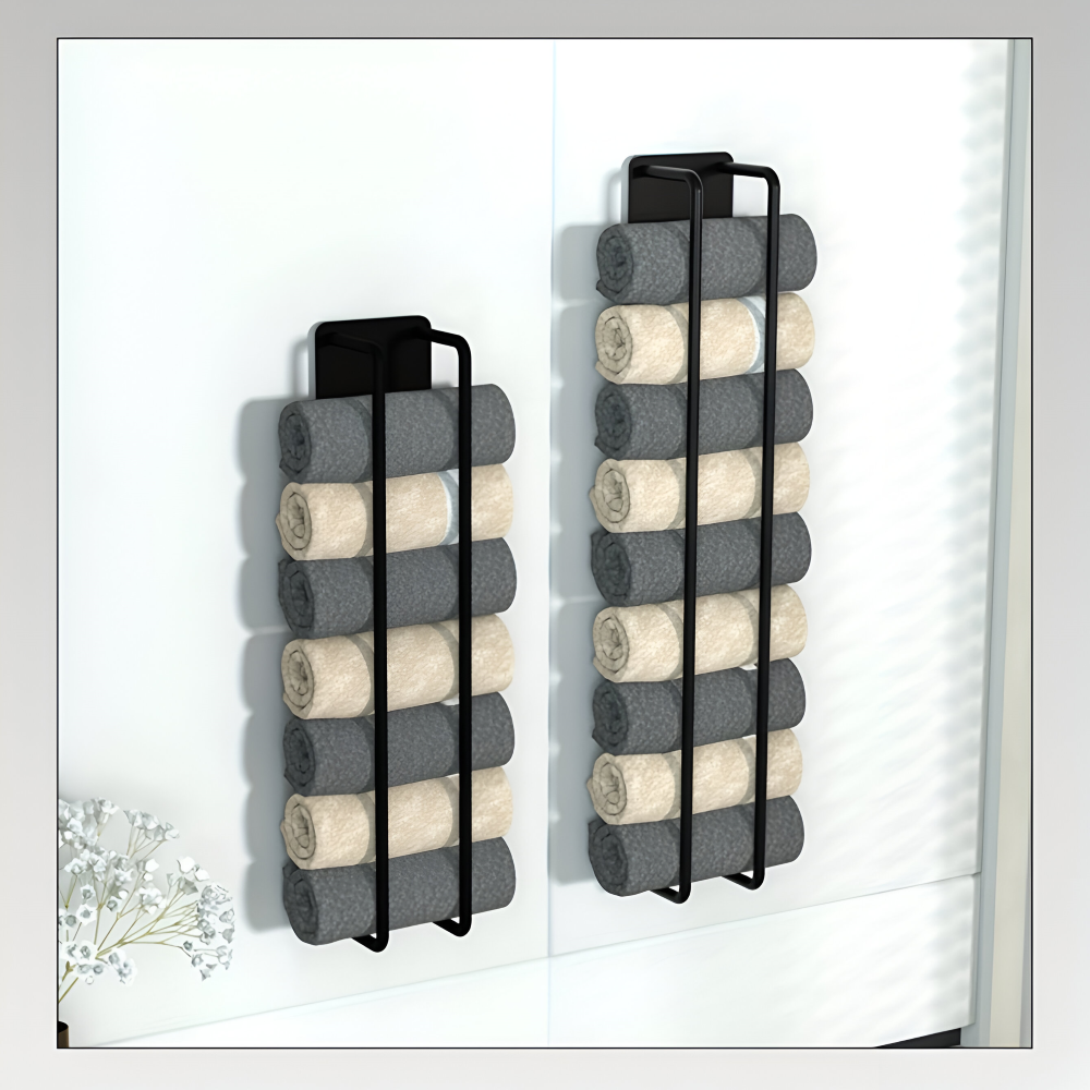 Towel Rack | Upright Wall Organizer | Open Wire Basket | TowelStack