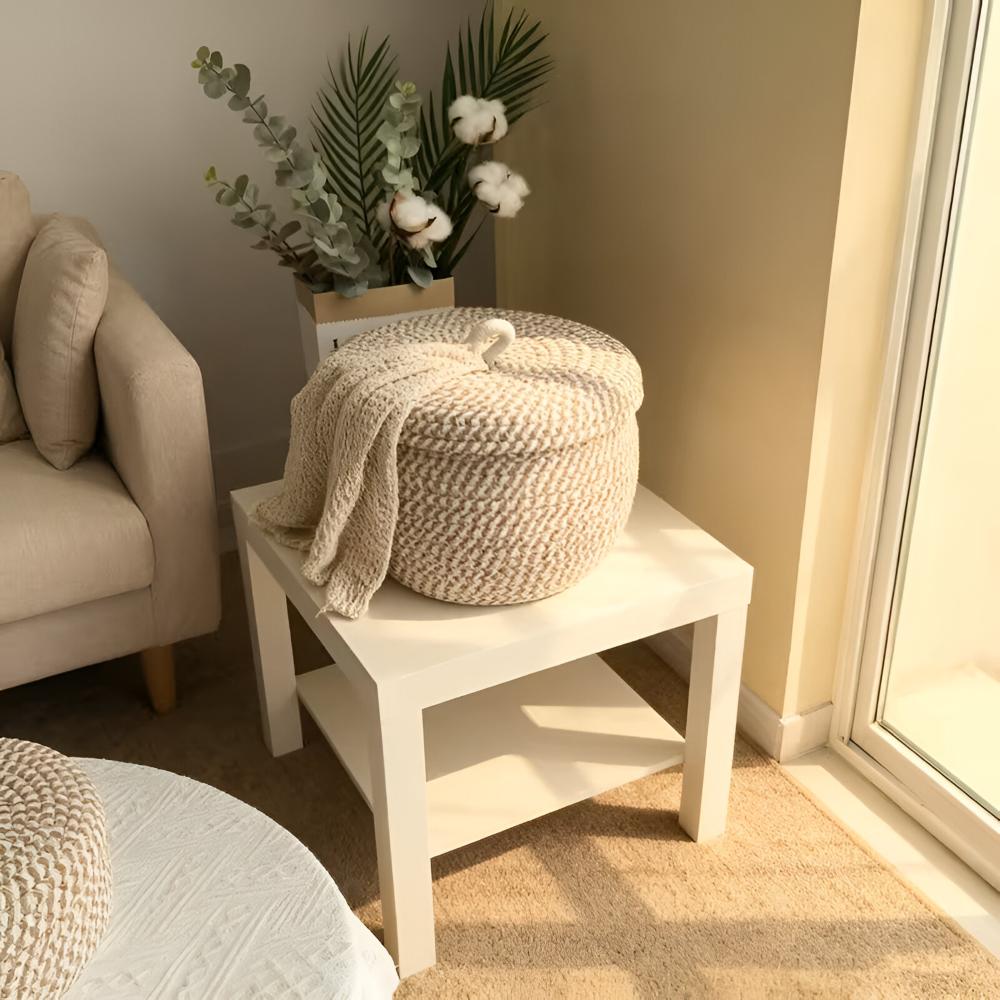 Handwoven Storage Basket | Round Woven Basket | Boho Style | CasaWeave