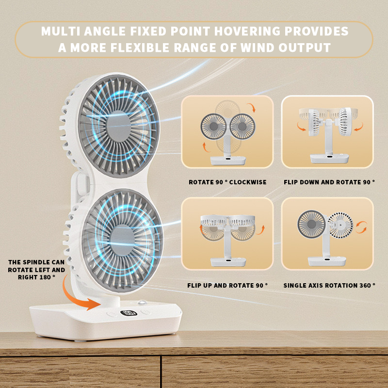Rechargeable Fan with Dual Heads