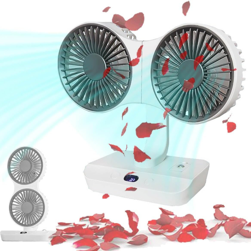 Rechargeable Fan with Dual Heads