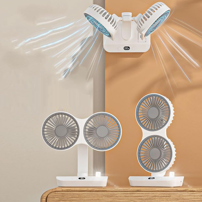 Rechargeable Fan with Dual Heads