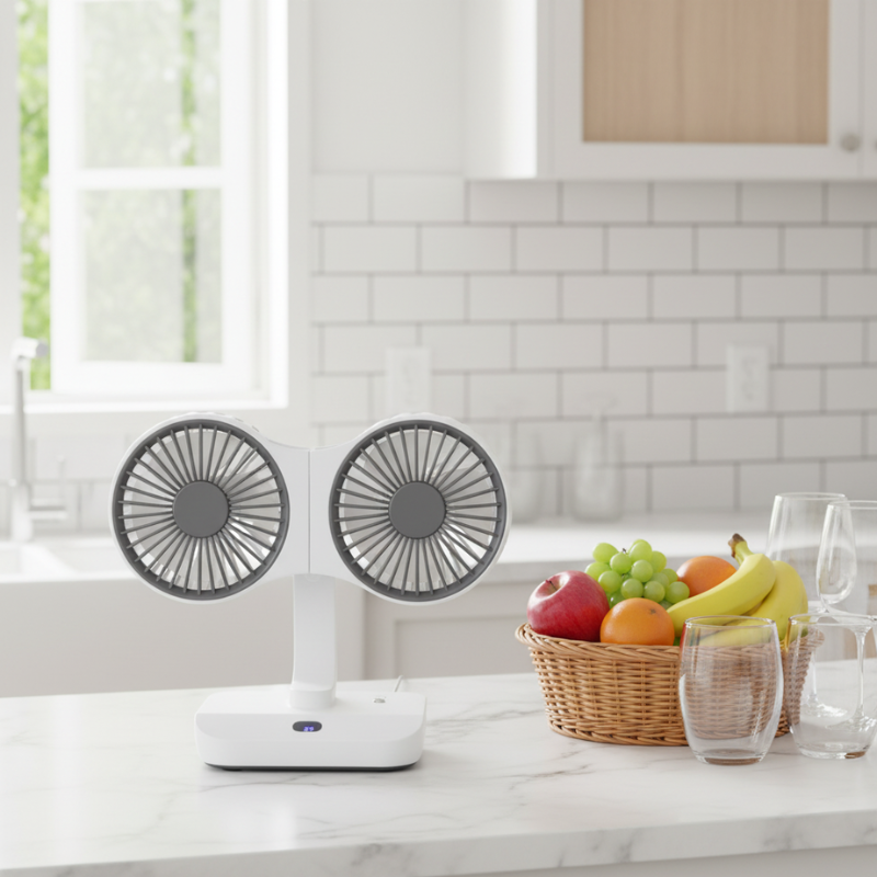 Rechargeable Fan with Dual Heads