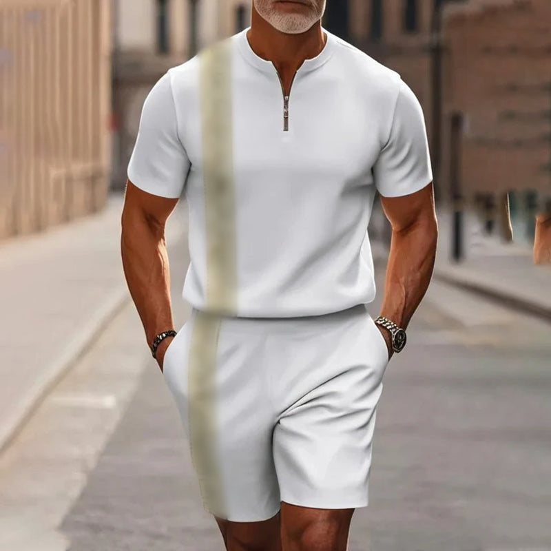 Marsten™ – Tailored Zip-Collar Shirt and Shorts Set for Men