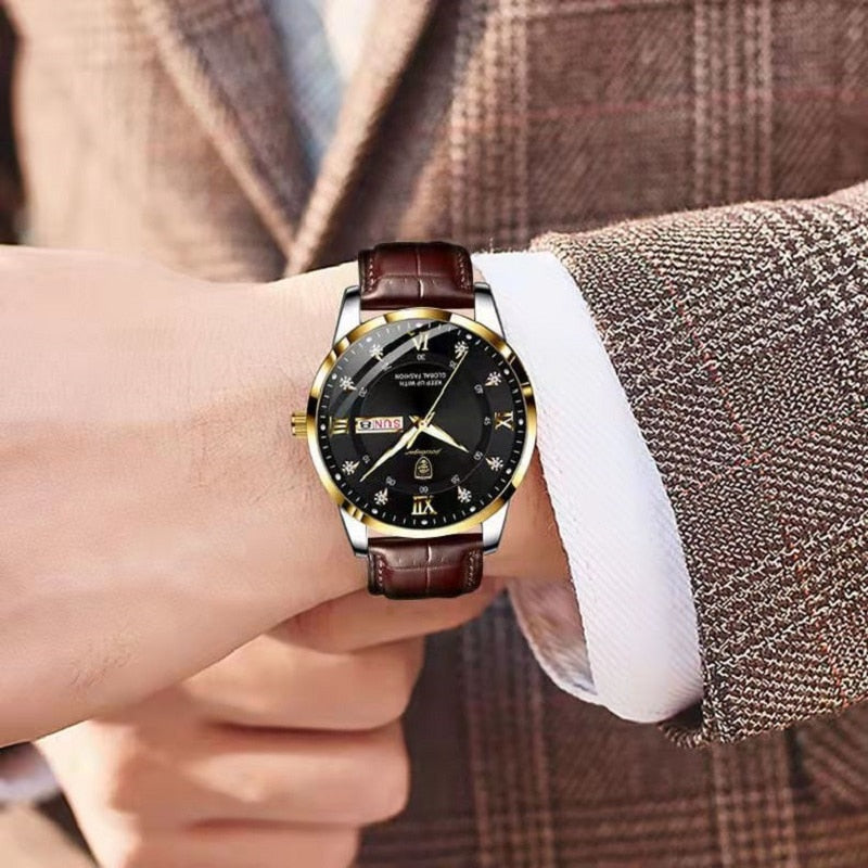 Waterproof Men's Watch with Luminous Display and Stainless Steel Case